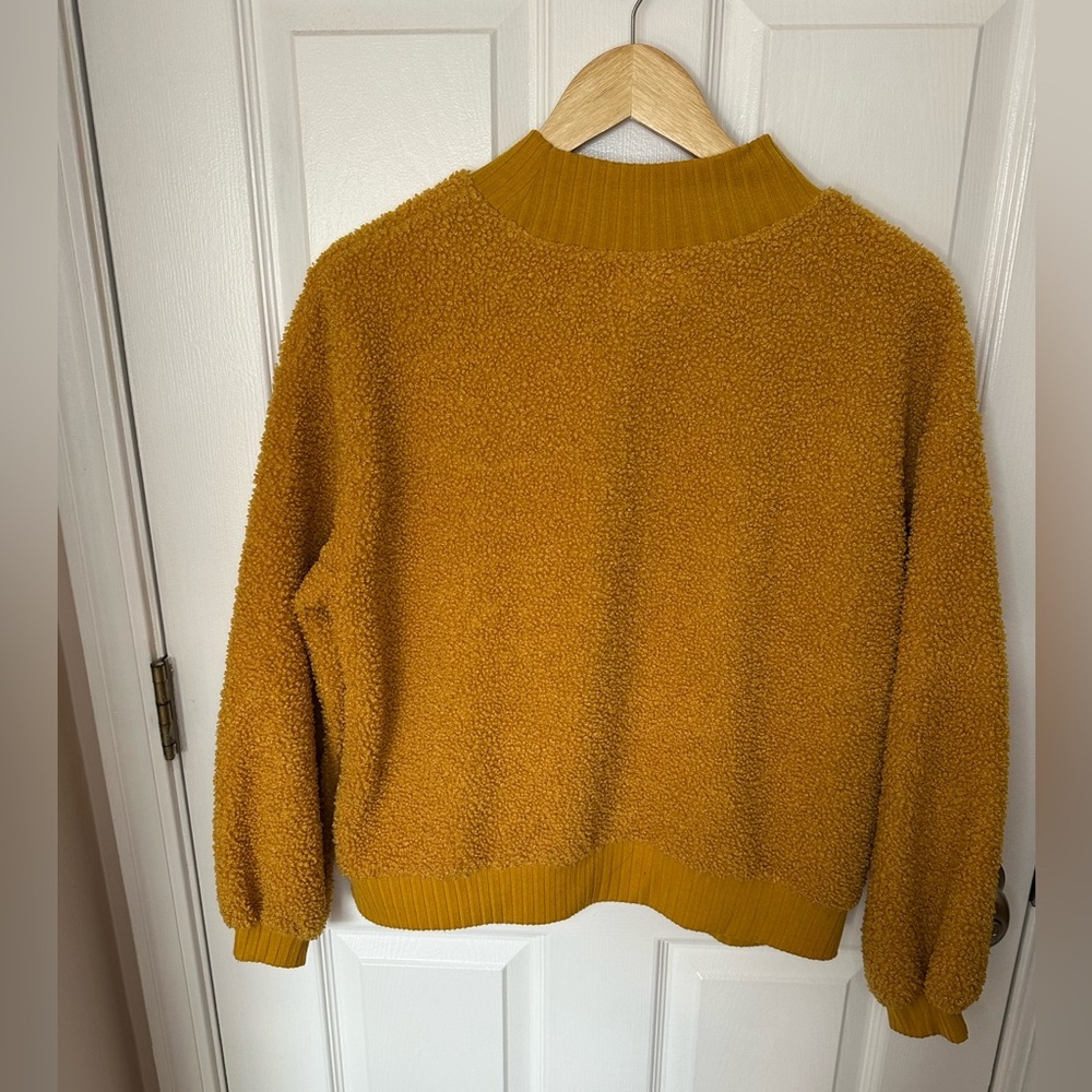 Anthropologie Porridge Brynne Sherpa Pullover Womens Sweater Small Cozy Mustard - Picture 2 of 6